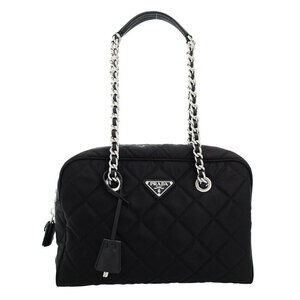 Prada Nylon Tessuto Impuntu Quilted Chain Shoulder Bag black